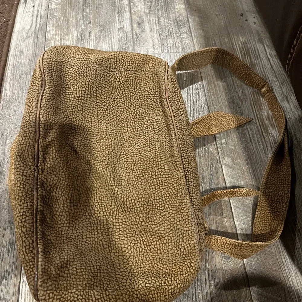 Vintage Borbonese OP Shoulder Bag Brown Made in Italy Textured Leather Trim Bag - Picture 2 of 12